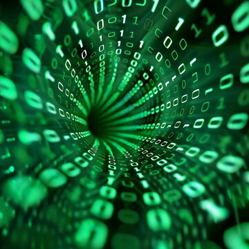 Abstract binary code tunnel with a green hue.