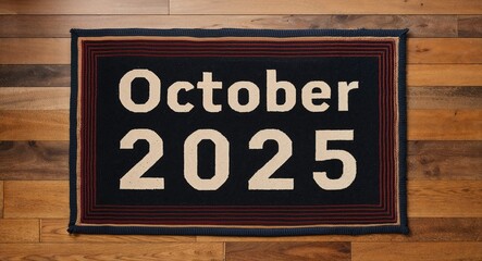 Obraz premium october 2025 text on mat rug in wooden floor background