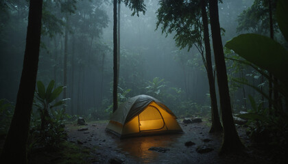 Tent in the forest, aesthetic wallpaper 