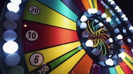 Close up shot of an entertainment center arcade game with flashing lights and many vivid neon colors invoking nostalgia, amusement and excitement - Powered by Adobe