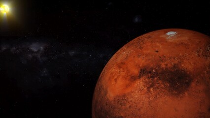 3d realistic Mars planet glowing sun view on space galaxy