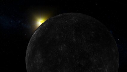 3d realistic Mercury planet glowing sun view on space