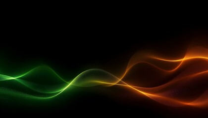 Obraz premium Abstract 3d black background with green and gold lines curved wavy sparkle with copy space for text. Luxury style template design. Abstract Green and Yellow Waves on Black Background