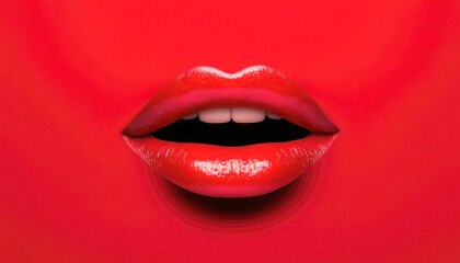Obraz premium Beautiful red lips on a vibrant red background.
