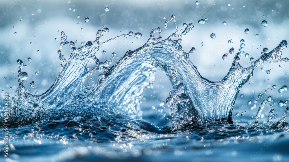 Poster water splashes: a dynamic shot of water splashing, either from a wave, waterfall, or object hitting 