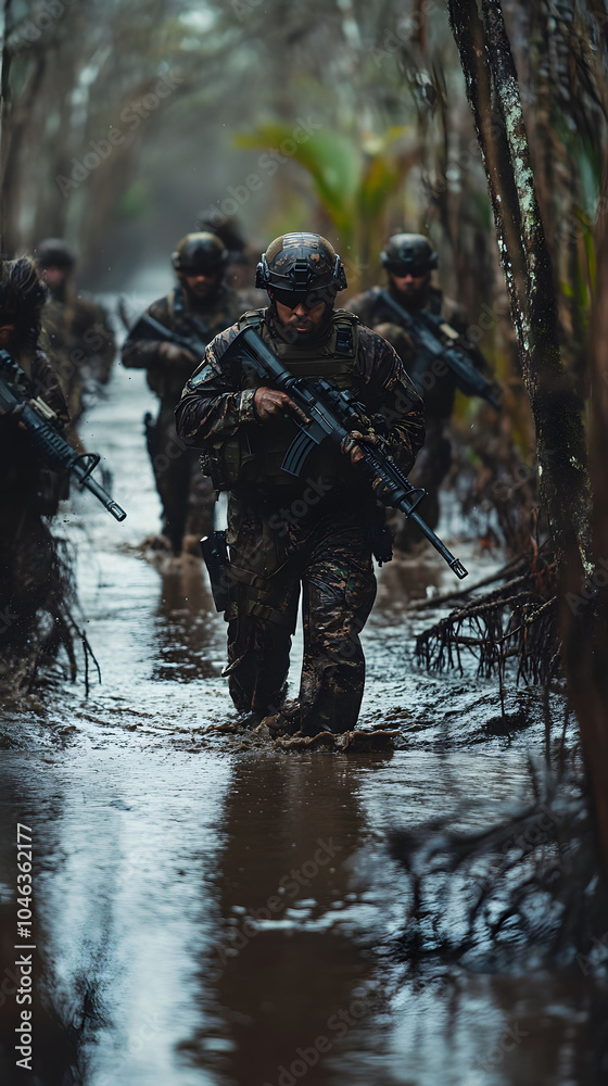 Wall mural Soldiers in the swamp