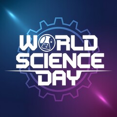 Fototapeta premium World Science Day Graphic with Gear and Beaker Icon