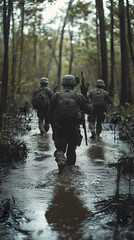 Naklejka premium Soldiers in rain