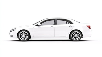 Obraz premium Sleek White Sedan on White Background