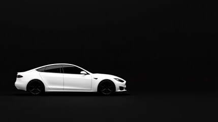 Sleek White Electric Car on Black Background