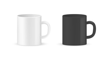 Realistic 3D Mockup of Isolated White and Black Ceramic Coffee Cup: Perfect for Breakfast Cafe Branding