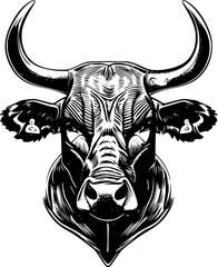 Black and white bull head illustration.