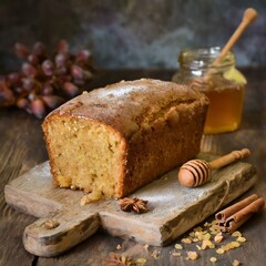 honey and apple pie on wooden table