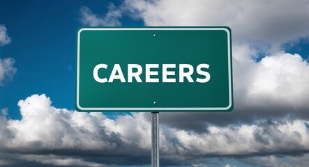 Careers text on road sign with clouds and sky background