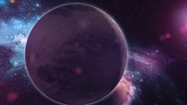 Pluto orbiting in outer space with the universe on background. 