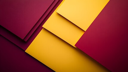 Top-down view of bright yellow paper sheets meticulously arranged on a deep burgundy background, clean and precise graphic design layout, ideal for modern design resources