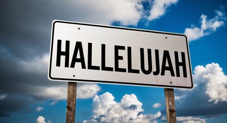 Fototapeta premium hallelujah text on road sign with clouds and sky background
