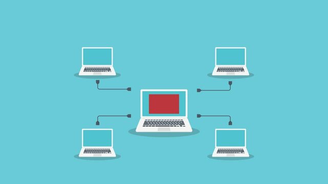 Hacker attack on multiple connected computers.	