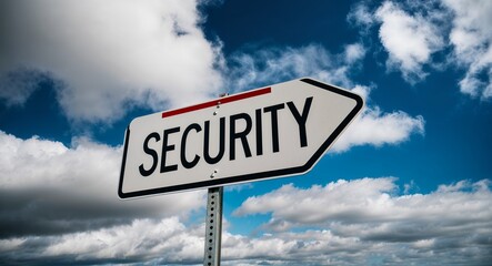 Fototapeta premium security text on road sign with clouds and sky background