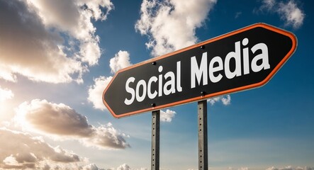 social media text on road sign with clouds and sky background