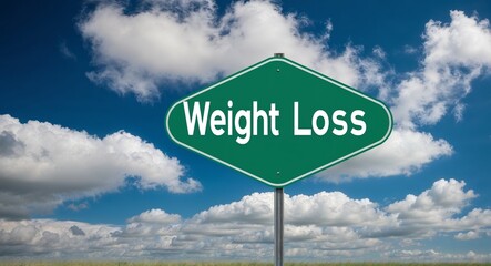 weight loss text on road sign with clouds and sky background