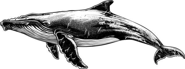 Black and white illustration of a humpback whale. © shahadatarman 0