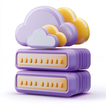 recommend clip art: 3D illustration of a server with cloud icons on top, symbolizing cloud computing and data storage.