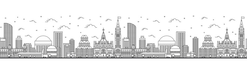 Obraz premium Seamless patter with outline Ottawa Canada City Skyline with Modern Buildings Isolated on White. Ottawa Cityscape with Landmarks.