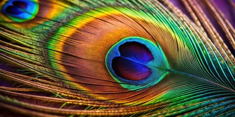 Fototapeta premium Closeup of vibrant peacock feather with intricate patterns and colors, peacock, feather, closeup, vibrant, intricate, pattern