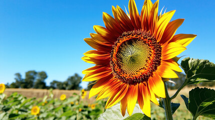 Vibrant Sunflower Against Clear Blue Sky
