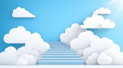 A serene illustration of white clouds and stairs against a blue sky, evoking feelings of tranquility and inspiration.