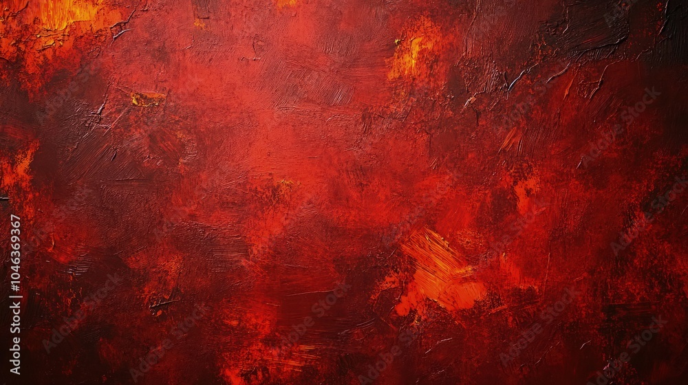 Wall mural a dark red textured paint design with rough brush strokes and hints of orange and brown, creating an