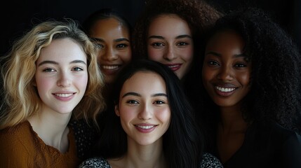Obraz premium models of different ethnicities, each with their own skin and hair color, all smiling in front of the camera for an ad campaign