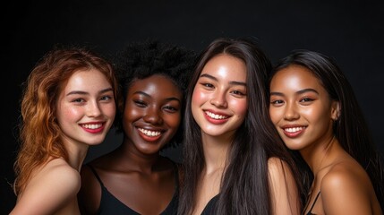 Obraz premium models of different ethnicities, each with their own skin and hair color, all smiling in front of the camera for an ad campaign