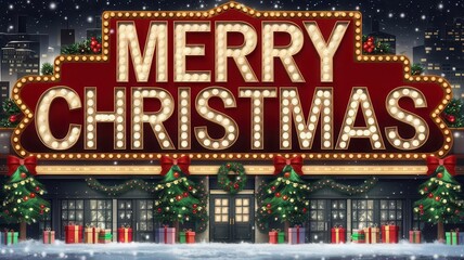 Bright Merry Christmas Sign with Festive Decor
