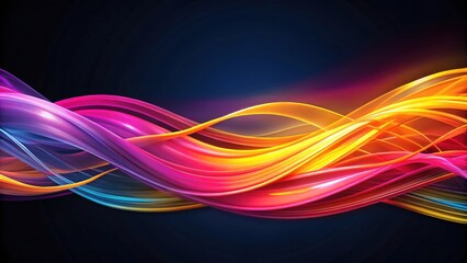 Fototapeta premium Abstract background with flowing ribbons of pink, orange, yellow, blue, and purple on a dark backdrop , vibrant, colorful