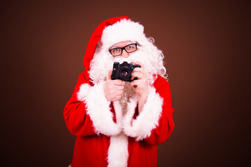 Funny Santa Claus collects gifts.