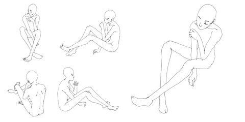 Stylized fashion male figure template, contour drawing for graphic design. 