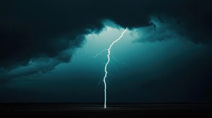 Lightning striking beneath dark storm clouds, dramatic and powerful display of nature.