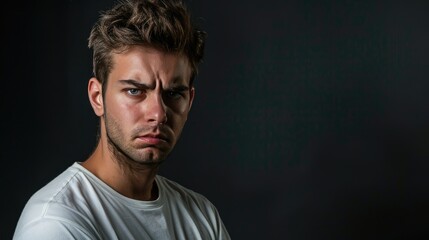 Naklejka premium Upset Man on black background.