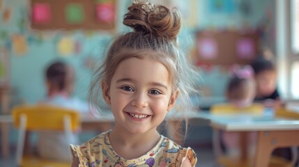 Smiling little girl in classroom.