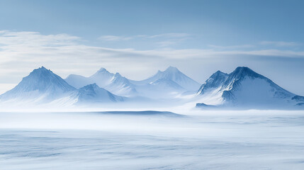Flat snow against the backdrop of snow capped mountains