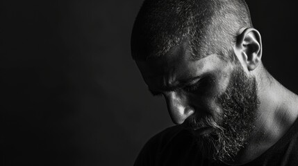 Upset Man on black background.