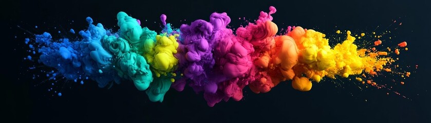 Obraz premium Explosive rainbow ink splatter, vibrant swirl effect, dynamic abstract art, fluid motion, bright fantasy colors, 3D paint stroke explosion