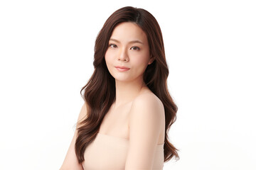 Obraz premium Beautiful young asian woman with clean fresh skin on white background, Face care, Facial treatment, Cosmetology, beauty and spa, Asian women portrait.