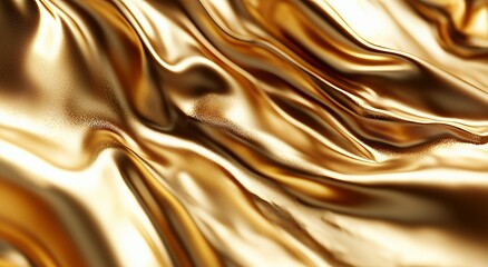 Abstract golden fabric background with smooth waves and luxurious texture.