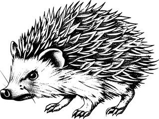 Black and white illustration of a hedgehog. (1)