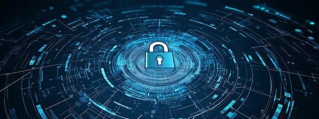 Fototapeta premium Blue digital background with a padlock symbol and binary code for a security concept vector illustration design, data protection design