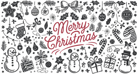 Christmas icons pattern with Merry Christmas text