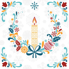Сhristmas candle. Christmas Greeting Card.